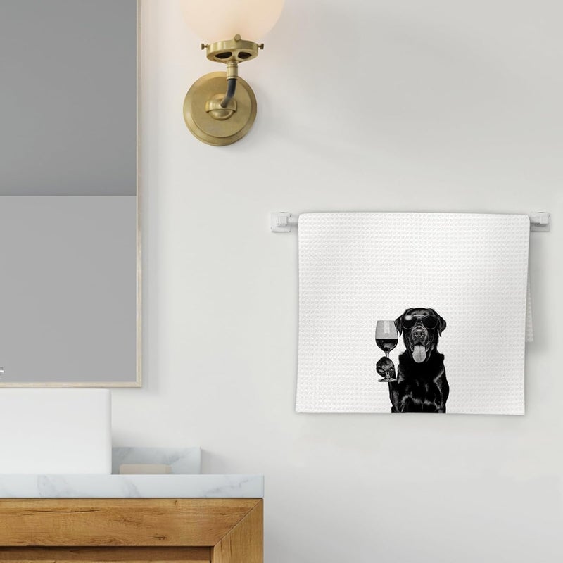FIicy Black Lab Gifts Wine Dog Kitchen Towels, Gifts for Labrador Retriever Wine Lovers Decorative Hand Dish Towel for Kitchen Home Bar, Black Labrador Retriever Gift Home Bar Decor(16x24Inch) - Image 2